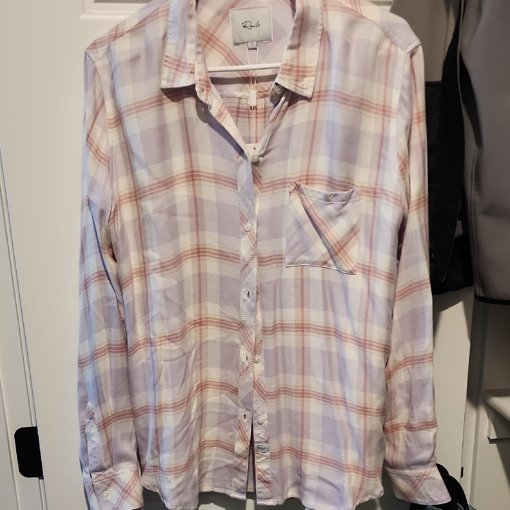 Rails White, Purple and Pink Casual Button Down Shirt